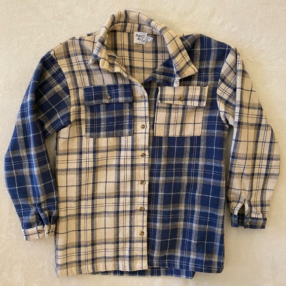 Princess Polly XX Women’s Size  2 Plaid Shirt Blue Button Down Double Pocket - Picture 1 of 13